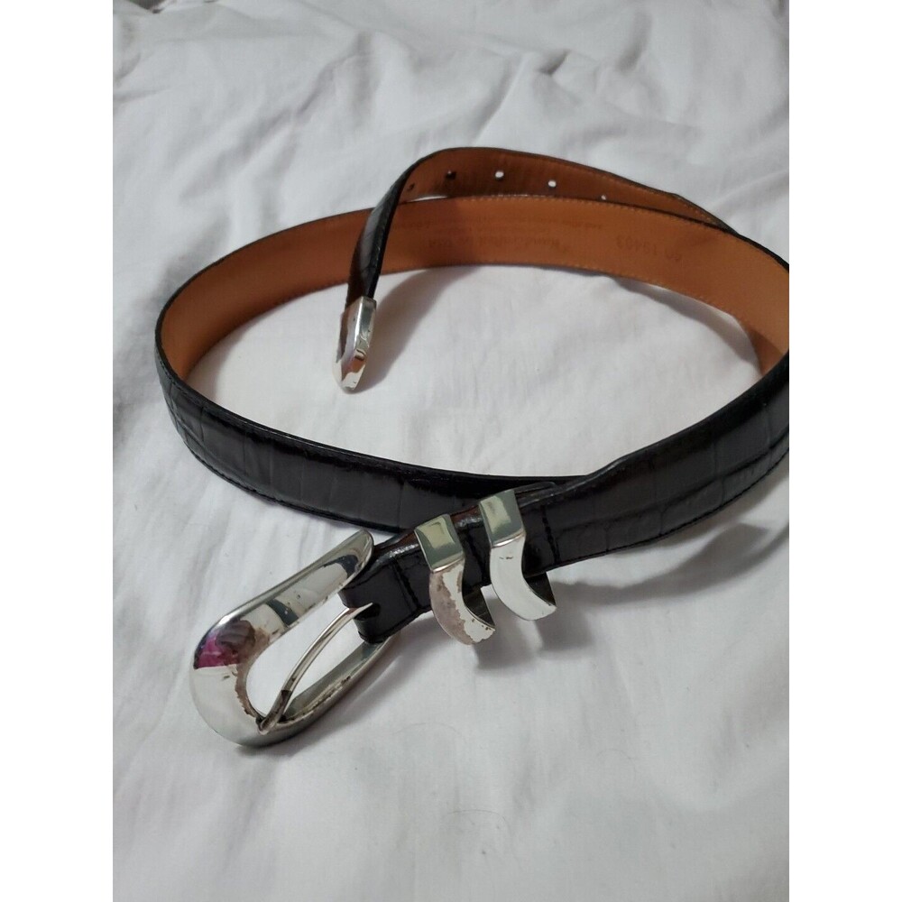 Onyx By Brighton Crocodile Embossed Black Leather Belt Sz 40